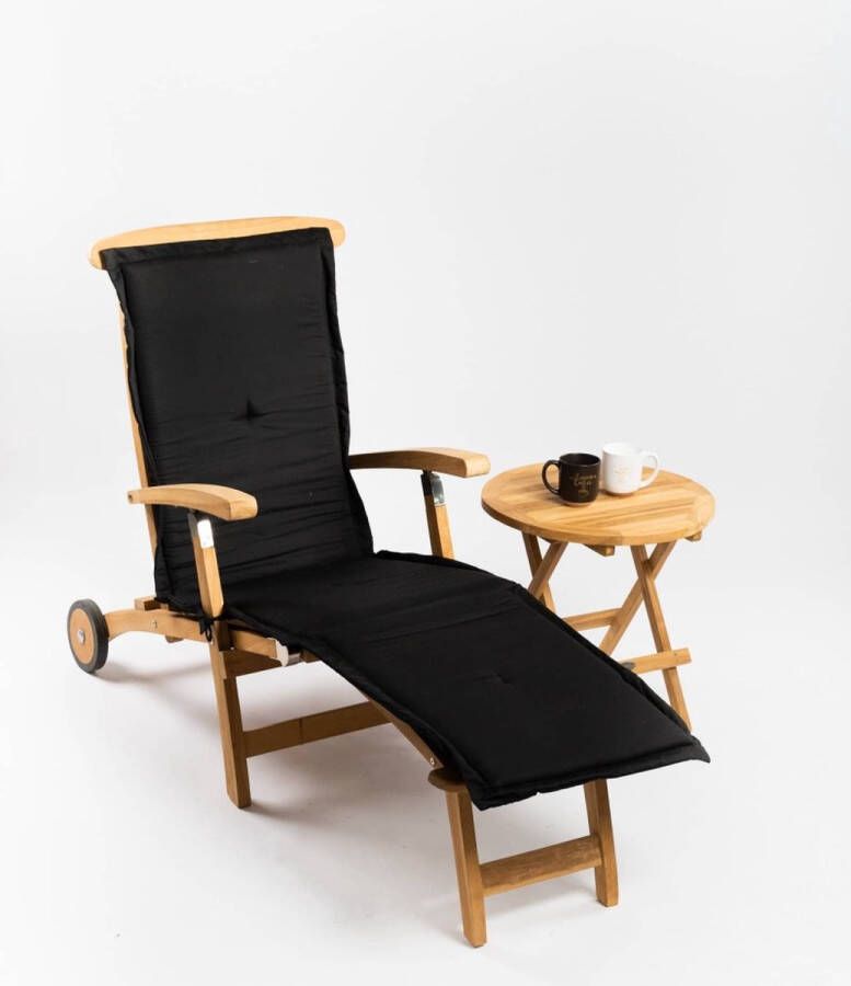 Teakea Deckchair met wielen met Rondo tafeltje | Zwart Kussen