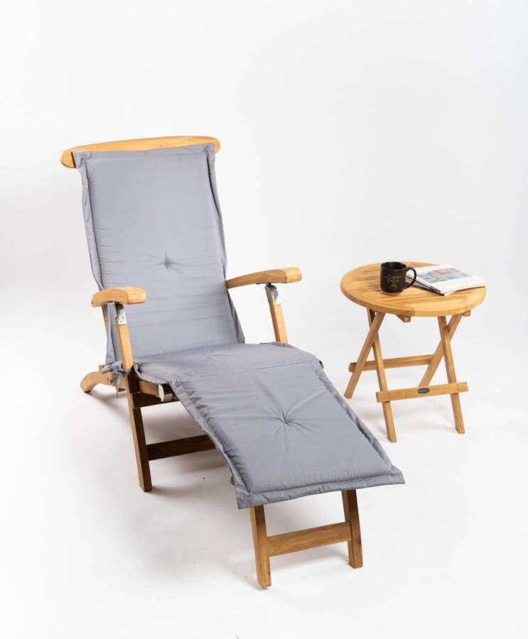 Teakea Deckchair zonder wielen met Rondo tafeltje Licht Grijs Kussen