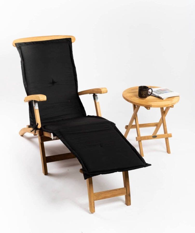 Teakea Deckchair zonder wielen met Rondo tafeltje Zwart Kussen