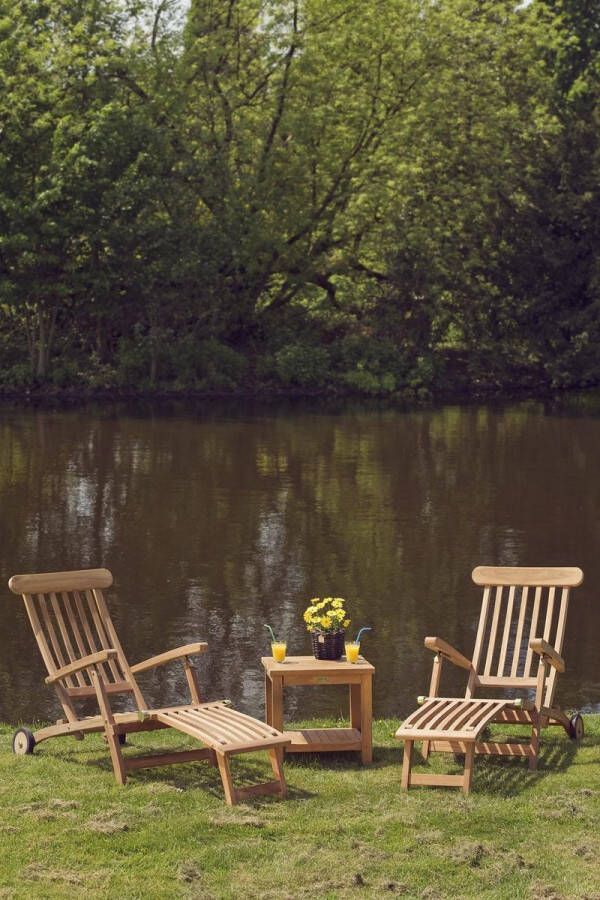 Teakea Florida Loungeset Tuintafel met onderblad + 2 deckchairs met wielen