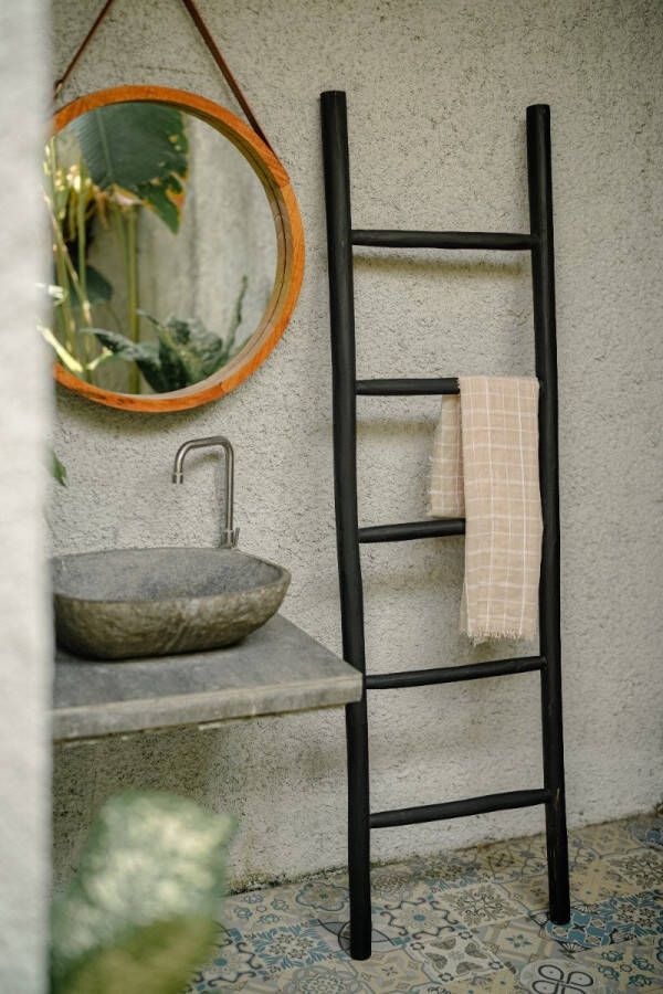 Teakea Houten decoratie ladder | Rustiek Zwart | 50x5x175