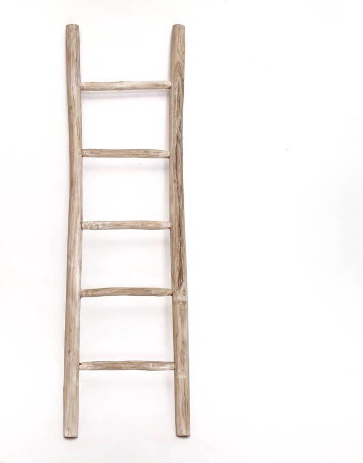 Teakea Houten decoratie ladder | Rustiek Wit | 50x5x175
