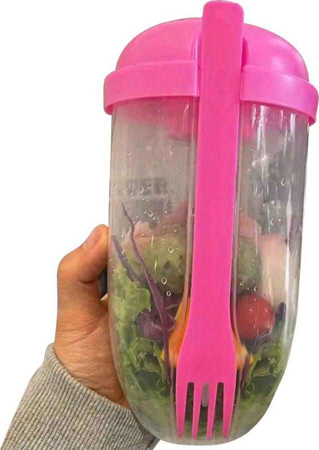 Team Bicep Salade Beker Reisbeker met Vork Gezonde Salade Container Lunchbox voor Onderweg Ontbijt To Go Roze