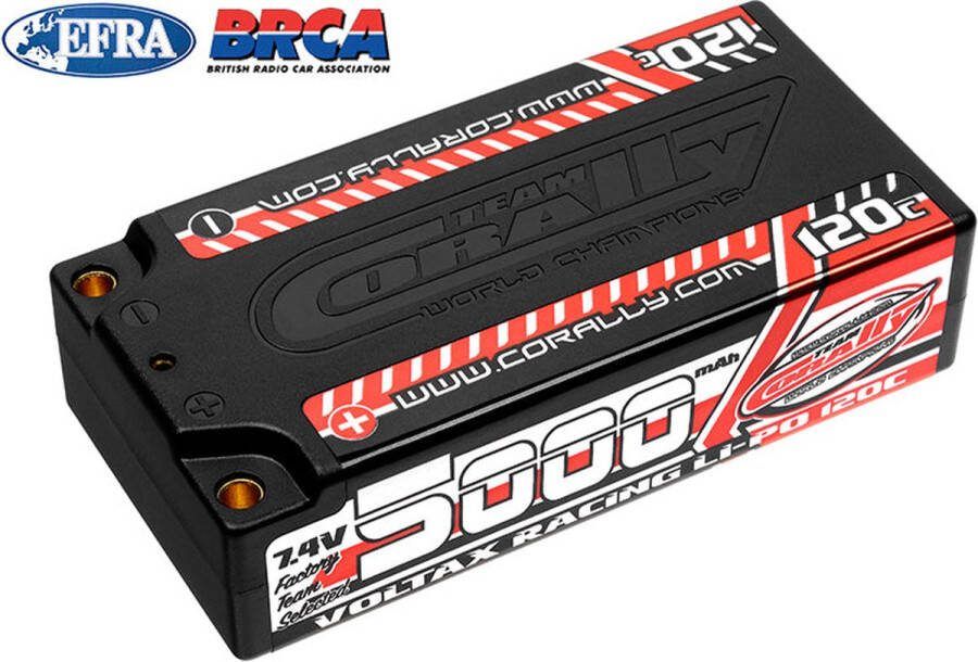 TEAM CORALLY Voltax 120C LiPo Battery 5000mAh 7.4V Shorty 2S 4mm Bullit