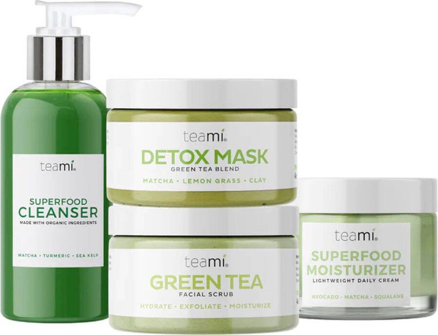 Teami Blends Acne Rescue Kit Anti Acné Kit Dagelijkse Crème Detox Masker Gezichtsmasker Mineraalrijk Masker Onzuiverheden Masker Green Tea Facial Scrub Gezicht Scrub Unisex Huidverzorging Superfood gezichtsreiniger