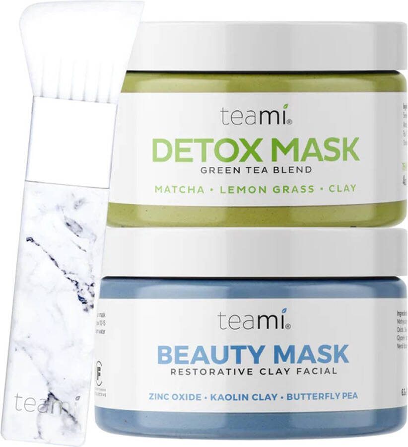 Teami Blends Mask Essentials Gezicht Masker Pakket Applicator Brush Detox Masker Gezichtsmasker Mineraalrijk Masker Onzuiverheden Masker Herstellende Gezichtscreme Teami Beauty Mask Kleimasker Dagelijkse Creme Unisex