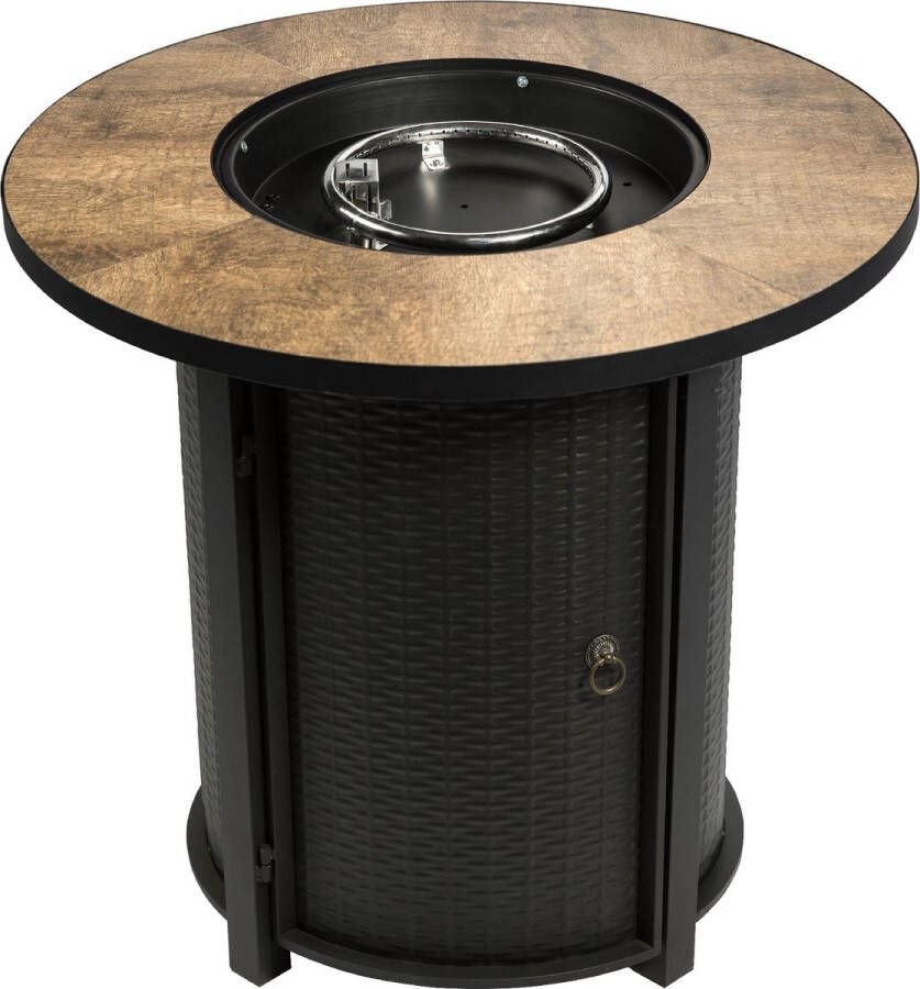 Teamson Home Hoge Ronde Gas Vuurtafel Vuurkorf Buiten Geen Rook Terrashaard Met Vuur Glas Rotsen & Omslag