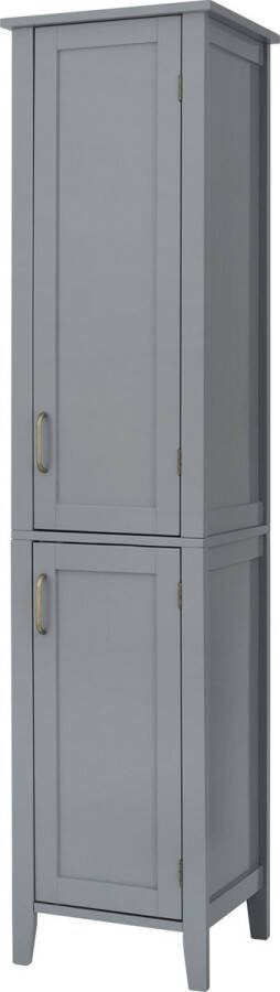 Teamson Home Kolomkast Badkamerkast Mercer Hoge Houten Kast Met 2 Deuren en 3 Planken Grij 159.4 x 38.1 x 33 (cm)