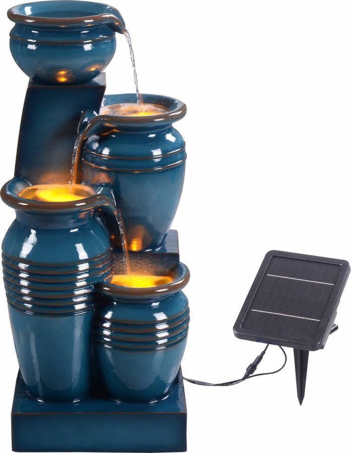 Teamson Home Tuin Water Fontein Met Lichten Op zonne-energie Waterornament 4-Laags Cascadeontwerp Tuindecoratie Blauw