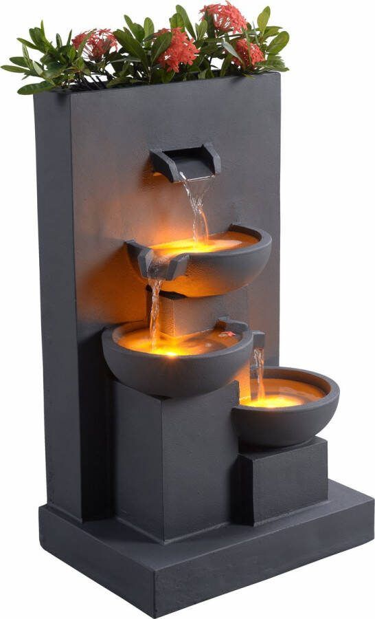 Teamson Home Tuin Water Fontein Met Lichten Waterornament met Plantenbak Tuindecoratie Grijs