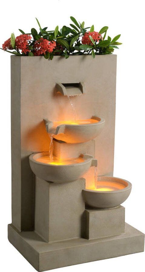 Teamson Home Tuin Water Fontein Met Lichten Waterornament met Plantenbak Tuindecoratie Natuurlijk