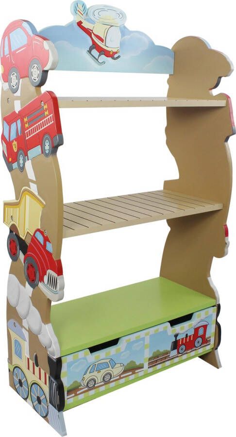 Teamson Kids Houten Boekenkast Voor Kinder Kinderslaapkamer Accessoires Transportatie Ontwerp W 10040A