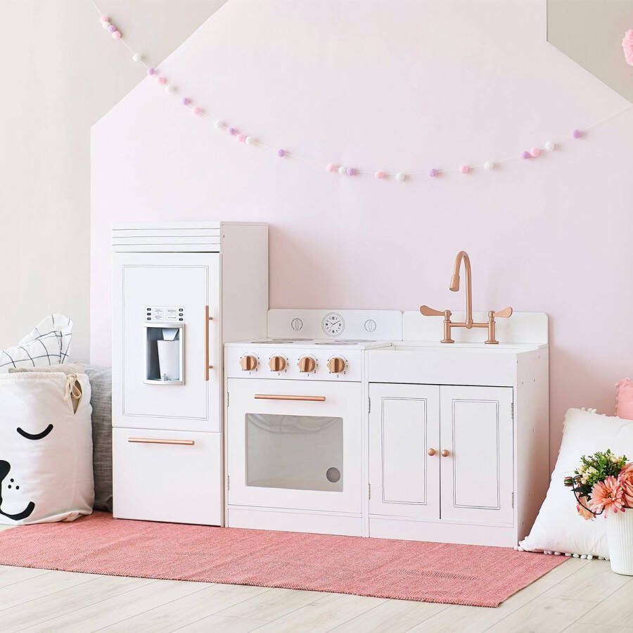 Teamson Kids Groot Modern Houten Speelkeuken Met Accessoires Kinderspeelgoed Rollenspel Speelgoed Wit & Rose Goud