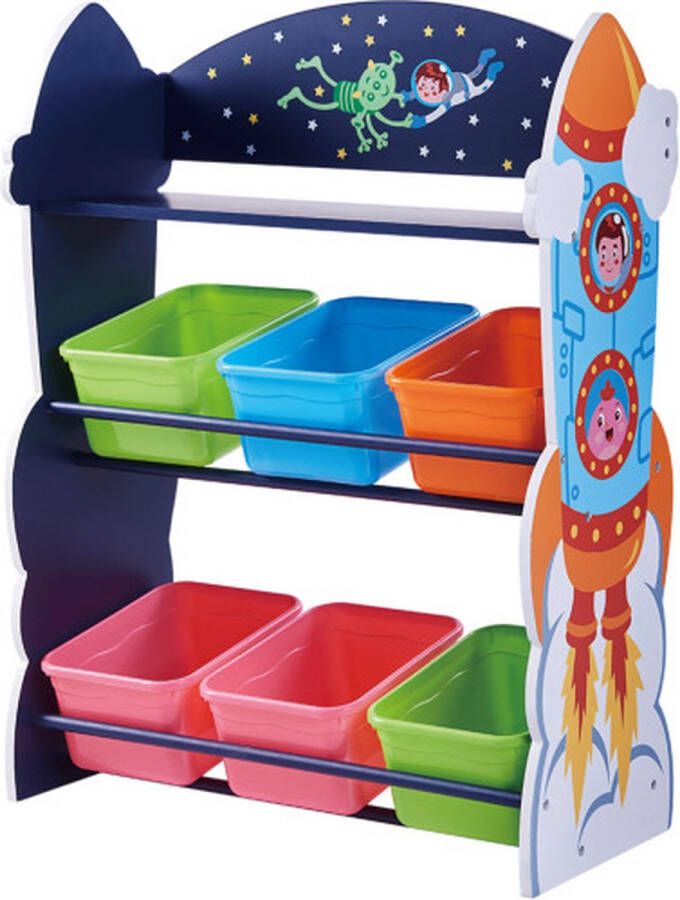 Teamson Kids Houten Speelgoed Opslag en Organisator Voor Kinder Kinderslaapkamer Accessoires De Kosmische Ruimte Ontwerp