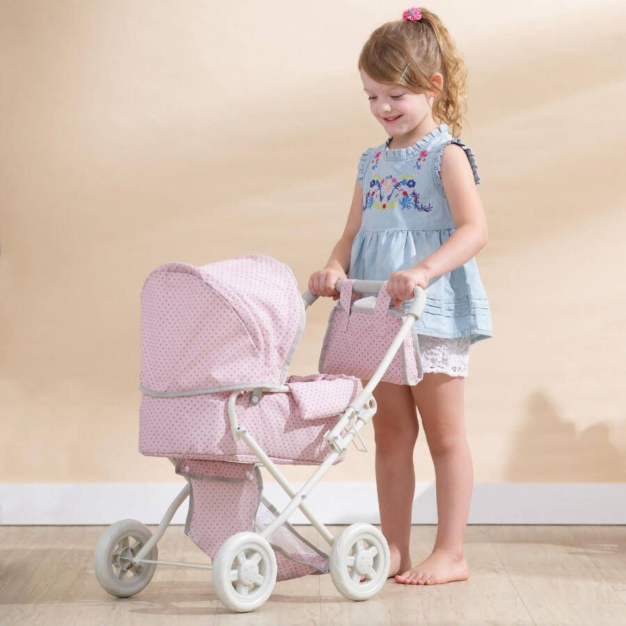 Teamson Kids Luxe Poppenwagen Voor Babypoppen Accessoires Voor Poppen Kinderspeelgoed Roze Grijs Polka Dot