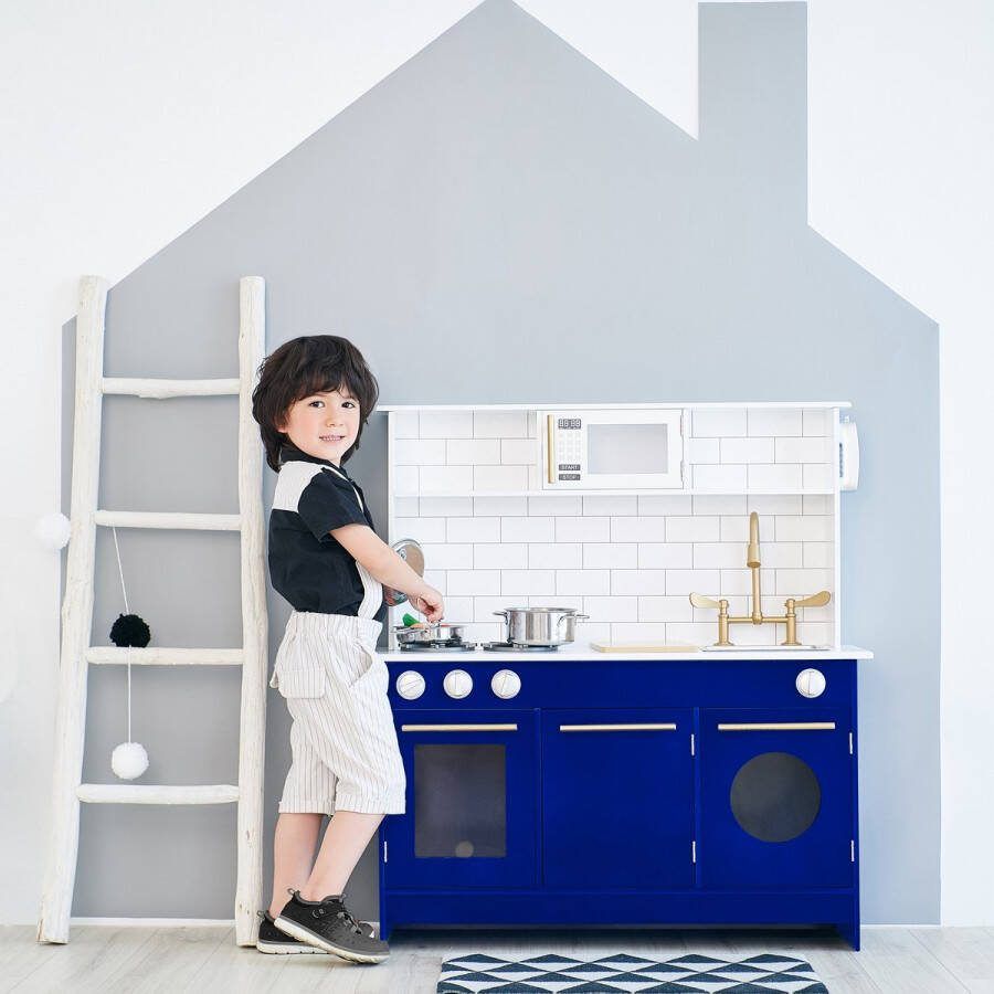 Teamson Kids Modern Houten Speelkeuken Met Accessoires Kinderspeelgoed Rollenspel Speelgoed Wit Blauw