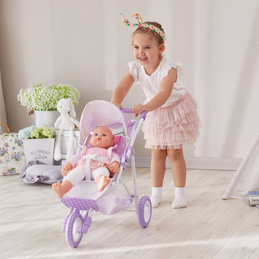 Teamson Kids Poppenwagen Voor Babypoppen Accessoires Voor Poppen Kinderspeelgoed Purper Sterren