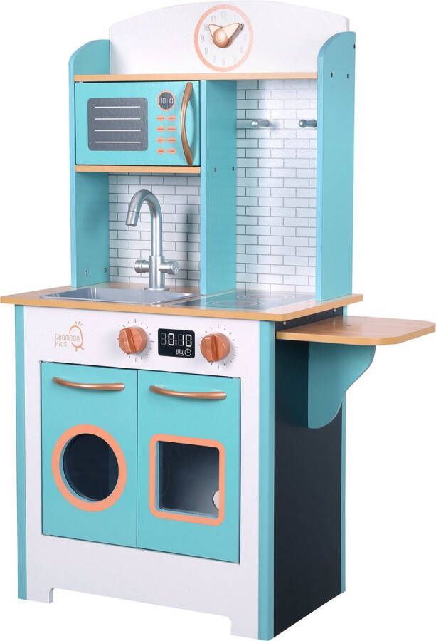 Teamson Kids Retro Houten Speelkeuken Met Accessoires Kinderspeelgoed Rollenspel Speelgoed Blauw Wit