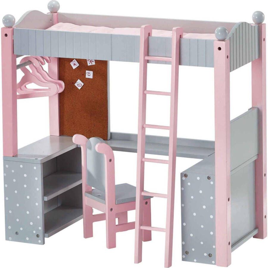 Teamson Kids Stapelbed en Bureau Voor 18 Poppen Accessoires Voor Poppen Kinderspeelgoed Grijs Roze