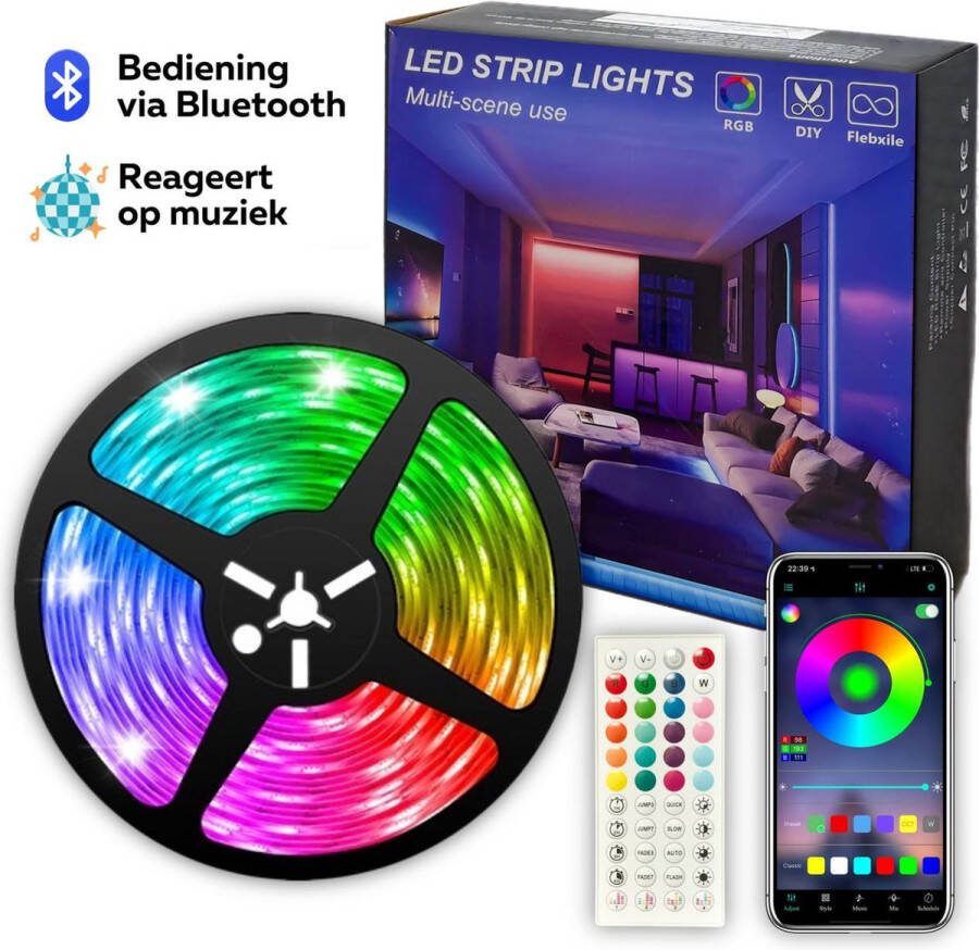 TechHome LED strip 30 Meter 16 Miljoen Kleuren Afstandsbediening en App-besturing Bluetooth Muziekgestuurd Zelfklevend Led