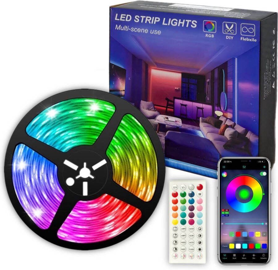 TechHome LED strip 5 Meter 16 Miljoen Kleuren Afstandsbediening en App-besturing Bluetooth Muziekgestuurd Zelfklevend