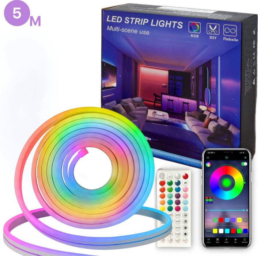 TechHome LED Strip 5 Meter NEON RGB met Afstandsbediening LED-strips Verlichting Neon Lamp Zelfklevend Led Licht