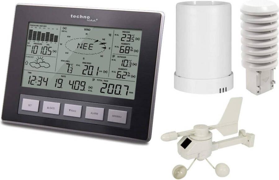 Technoline weerstation WS 2816 222x173x42mm alu zwart PC gegevensoverdracht met 3 buitensensors 100m TL-WS2816
