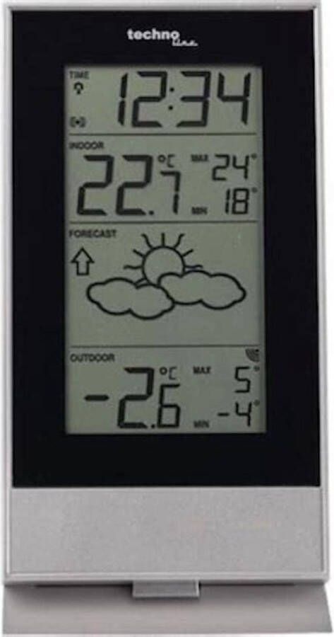 Technoline weerstation WS 9910 85x166x56mm zilver zwart met 1 buitensensor 100m TL-WS9910