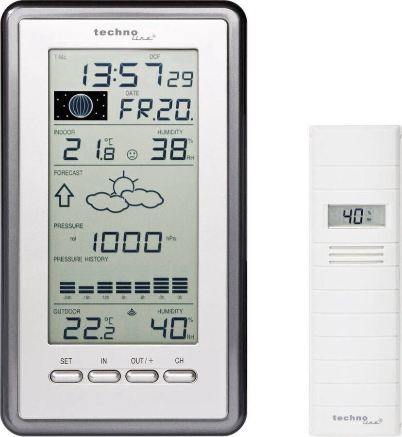 Technoline weerstation WS 9040-IT 100x178x28mm zilver grijs met 1 buitensensor 100m TL-WS9040-IT