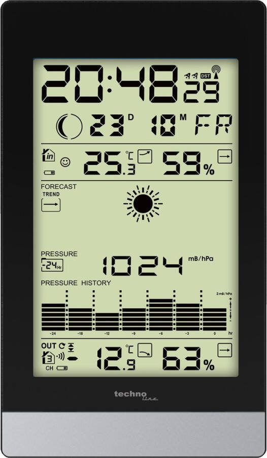Technoline weerstation WS 9050 108x184x28mm zwart zilver met 1 buitensensor 60m TL-WS9050