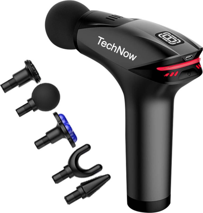 TechNow Massage Gun CoolGun met Verkoeling Professioneel Massage Apparaat Pistool met 5 Massagekoppen Zwart