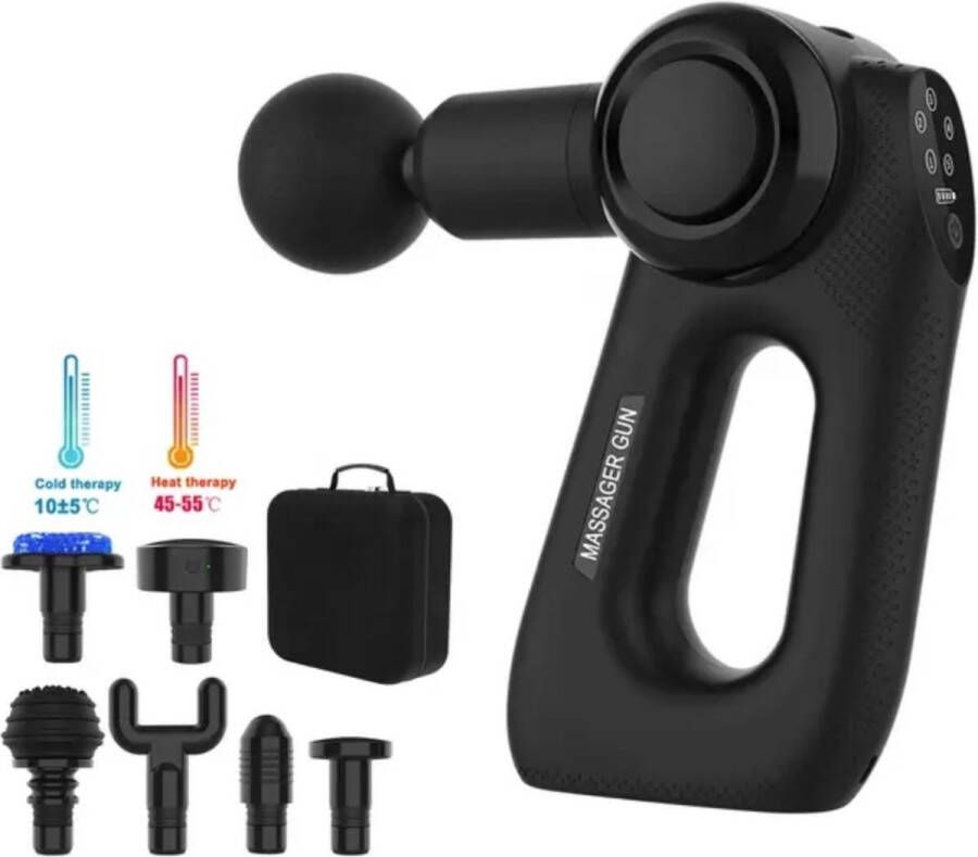 Techny Multi-Angle Massage Gun Sport en Relax Massage Apparaat Professioneel Massage Pistool Warmte en koel functie 7 opzetstukken Zwart