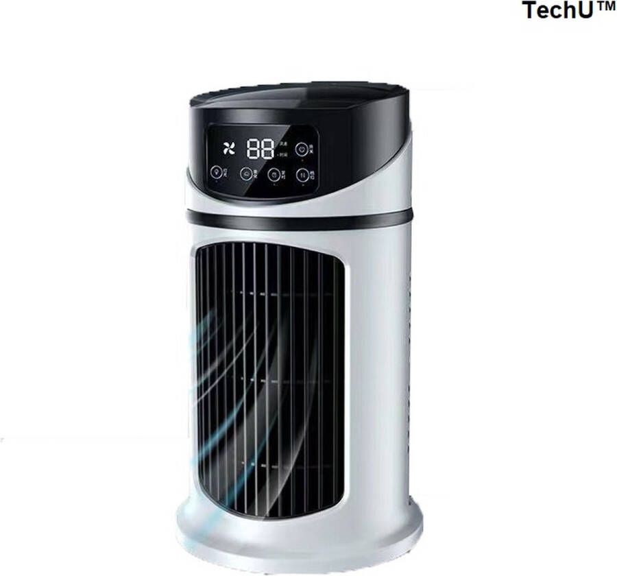 TechU™ Mini Airco 3 in 1 – Koelen Blazen Lucht Bevochtigen – Draagbare Luchtkoeler Koelventilator – 6 Wind Snelheden – Met Timing – USB Airconditioner – Wit