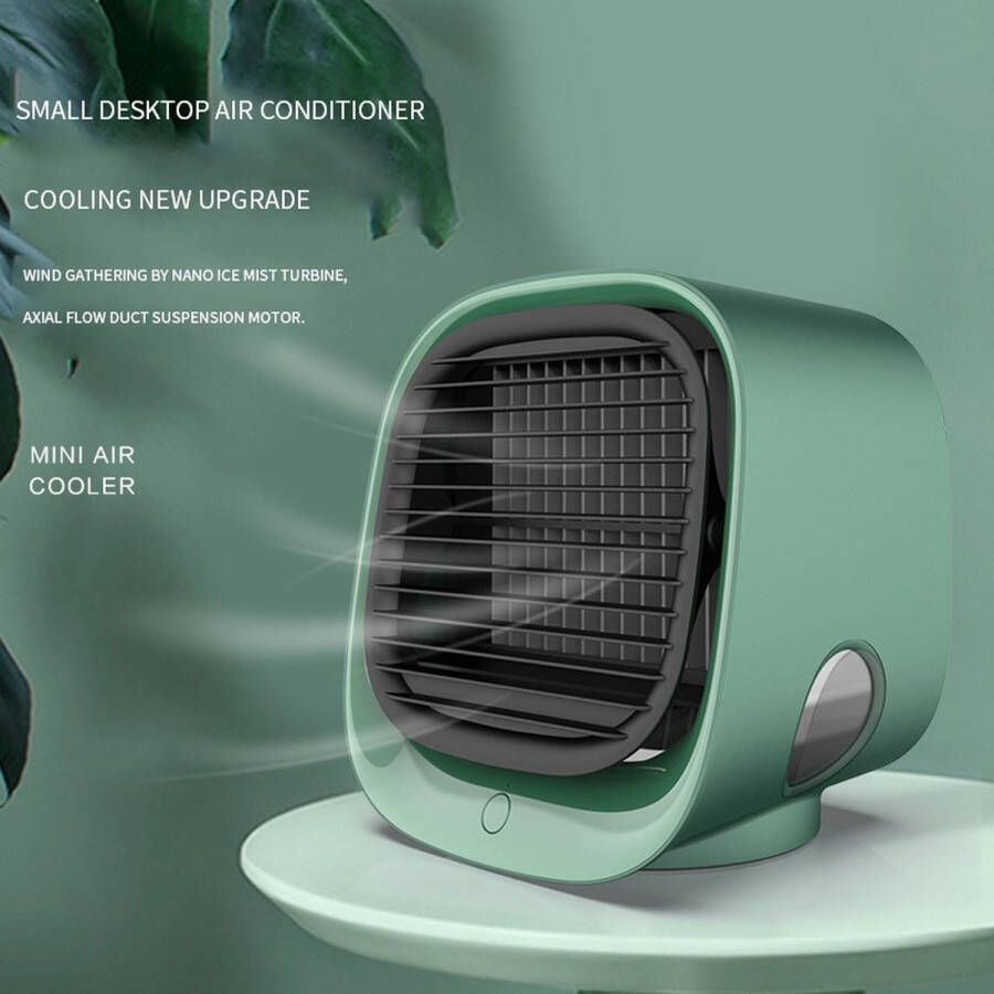 TechU™ Mini Airco – Desktop Luchtkoeler Koelventilator – 5 Volt – 3 Snelheden Koelen – USB Airconditioner – Groen