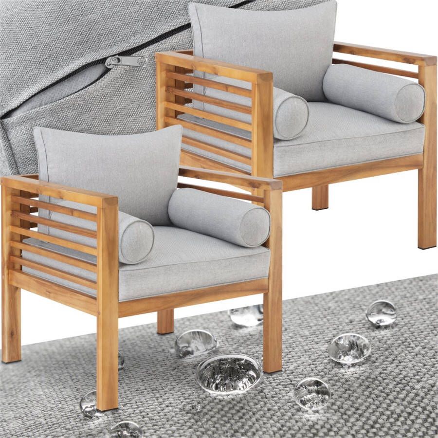 Tectake 2x lounge tuinstoel- moderne houten tuinstoel Balkonstoel met kussens Fauteuil met kussens Terrasstoel Weerbestendig