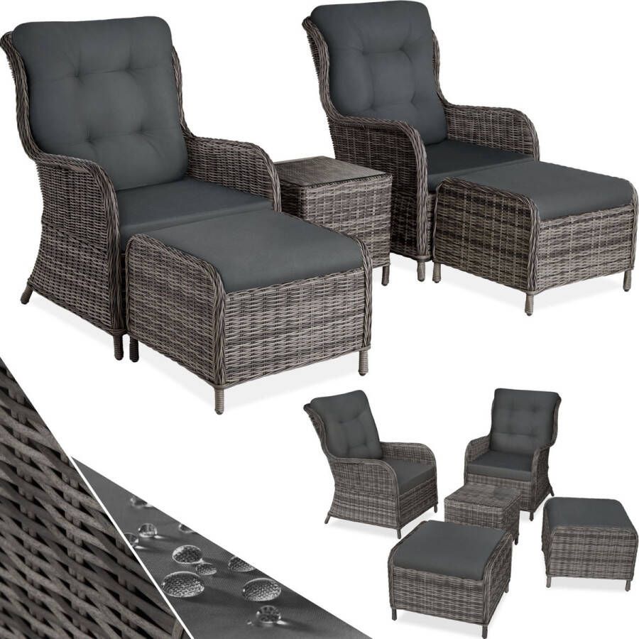 Tectake 2x premium wicker fauteuils met kruk en tafel relaxfauteuil voor tuin terras en balkon lounge tuinmeubelset weerbestendig variabel tuinstoelen div kleuren