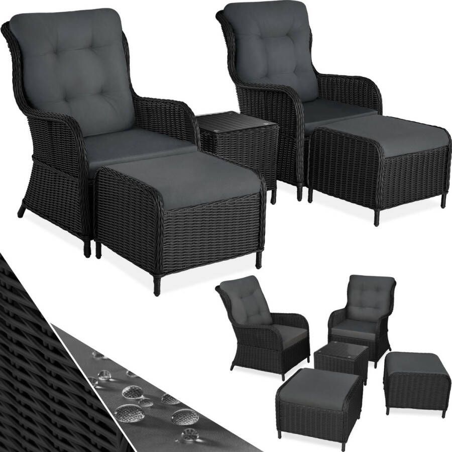 Tectake 2x premium wicker fauteuils met kruk en tafel relaxfauteuil voor tuin terras en balkon lounge tuinmeubelset weerbestendig variabel tuinstoelen div kleuren