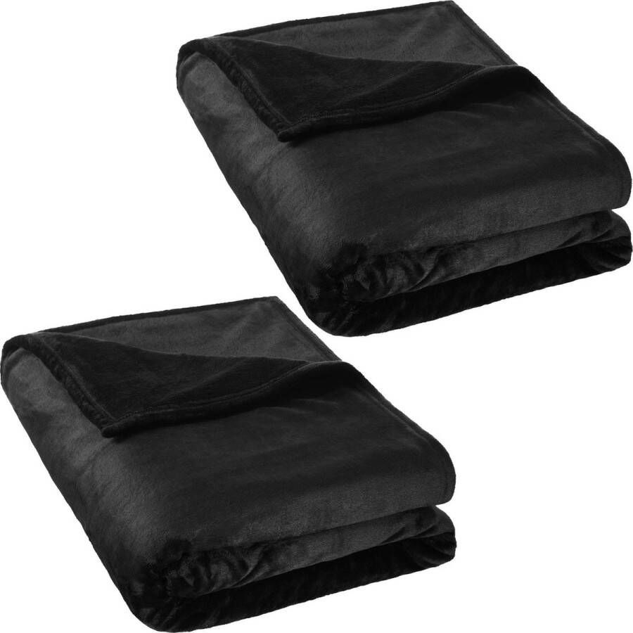 Tectake 2x Super zachte deken sprei grand foulard plaid dekens zwart 220 X 240 cm 401732