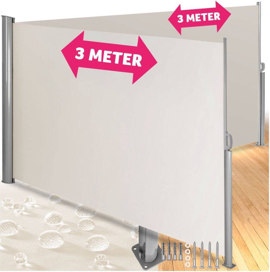 Tectake Aluminium Windscherm Dubbele Zijluifel Uitschuifbaar Buitenzijwand als Tuinzonwering Balkon-Inkijkbescherming Terraswindscherm Met Oprolmechanisme 160 x 600 cm Beige