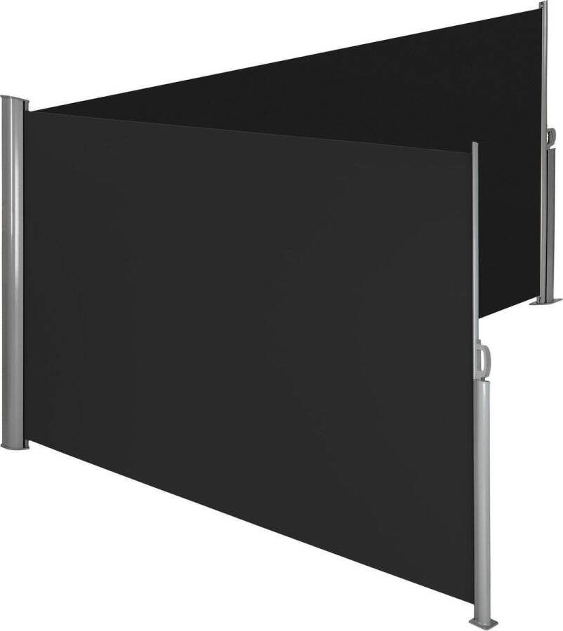 Tectake Aluminium Windscherm Dubbele Zijluifel Uitschuifbaar Buitenzijwand als Tuinzonwering Balkon-Inkijkbescherming Terraswindscherm Met Oprolmechanisme 180 x 600 cm Zwart