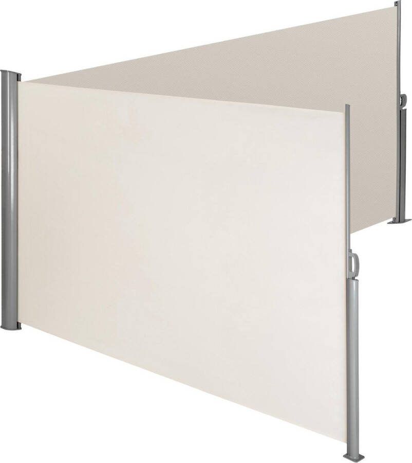 Tectake Aluminium Dubbele Zijluifel Uitschuifbaar Buitenzijwand als Tuinzonwering Balkon-Inkijkbescherming Terraswindscherm Met Oprolmechanisme 180 x 600 cm Beige