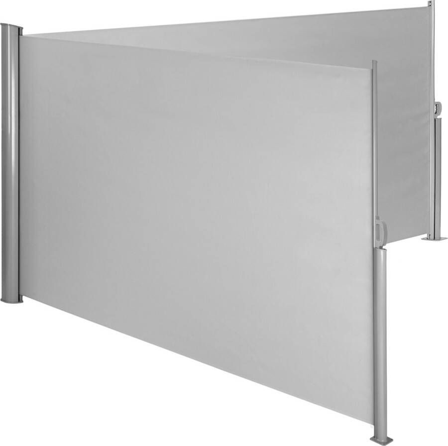 Tectake Aluminium Windscherm Dubbele Zijluifel Uitschuifbaar Buitenzijwand als Tuinzonwering Balkon-Inkijkbescherming Terraswindscherm Met Oprolmechanisme 160 x 600 cm Grijs