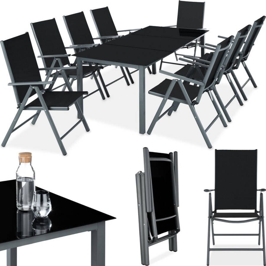 Tectake aluminium zitgroep 8+1 tuinmeubelset met stoelen en tafel opklapbare tuinstoelen tuintafel met veiligheidsglas weerbestendig terrasmeubilair voor tuinterras balkon donkergrijs