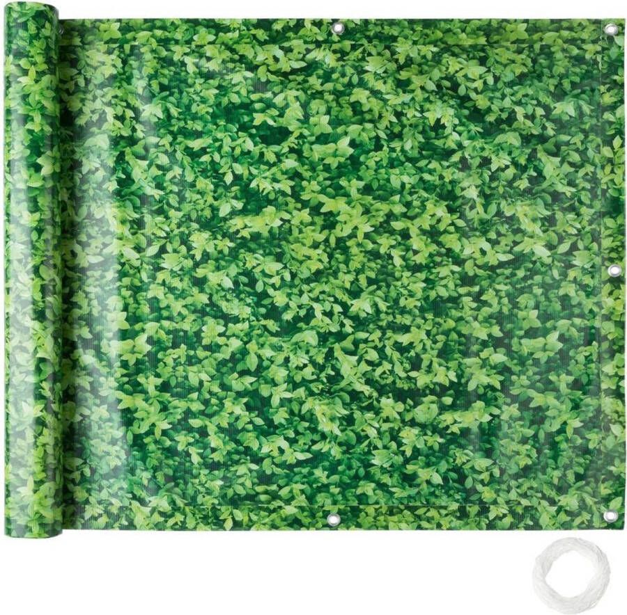 Tectake Balkondoek privacydoek balkonscherm hoogte 75 cm lengte 6 meter- groene bladerenpatroon 402705
