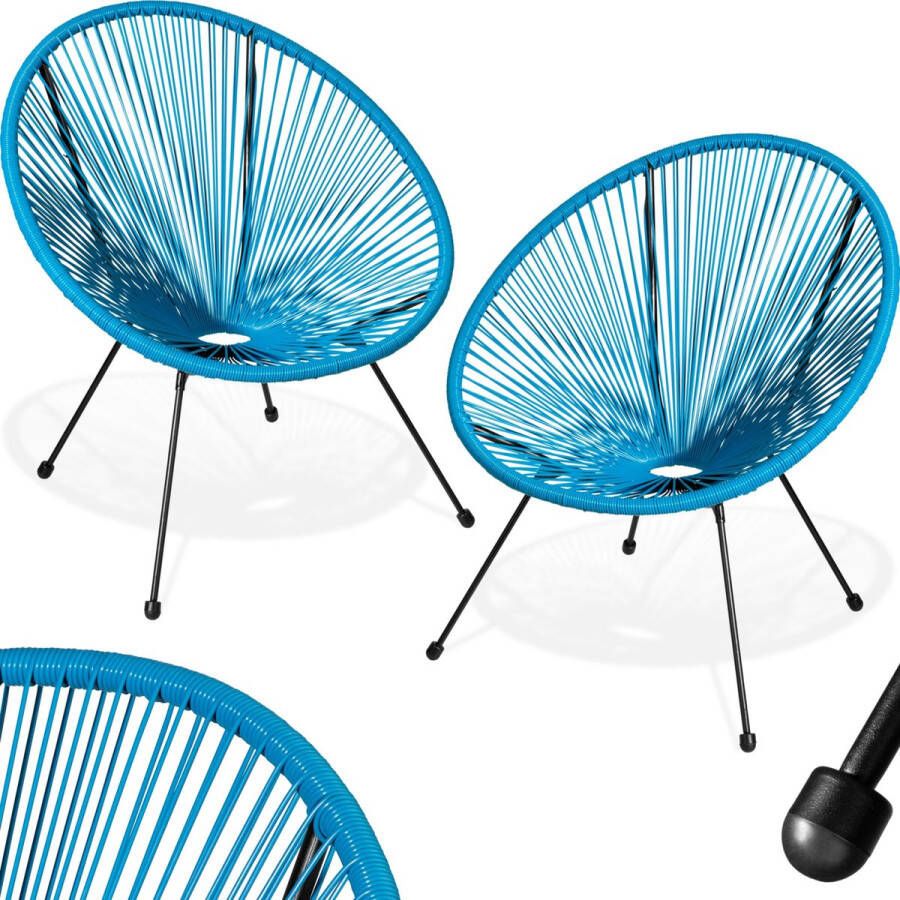 Tectake Balkonset Tuinset Set van 2 stoelen Santana Acapulco-stijl Iconisch design Voor binnen of buiten blauw