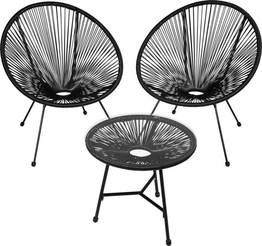 Tectake Balkonset tuinset tuinstoelen Acapulco Set van 2 stoelen Santana inclusief tafel zwart 404410