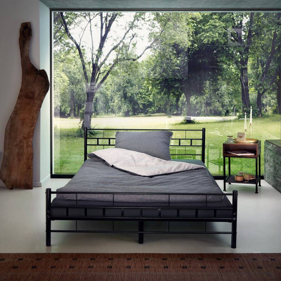 Tectake Bedframe metalen bed frame met lattenbodem 200*140 cm 401721