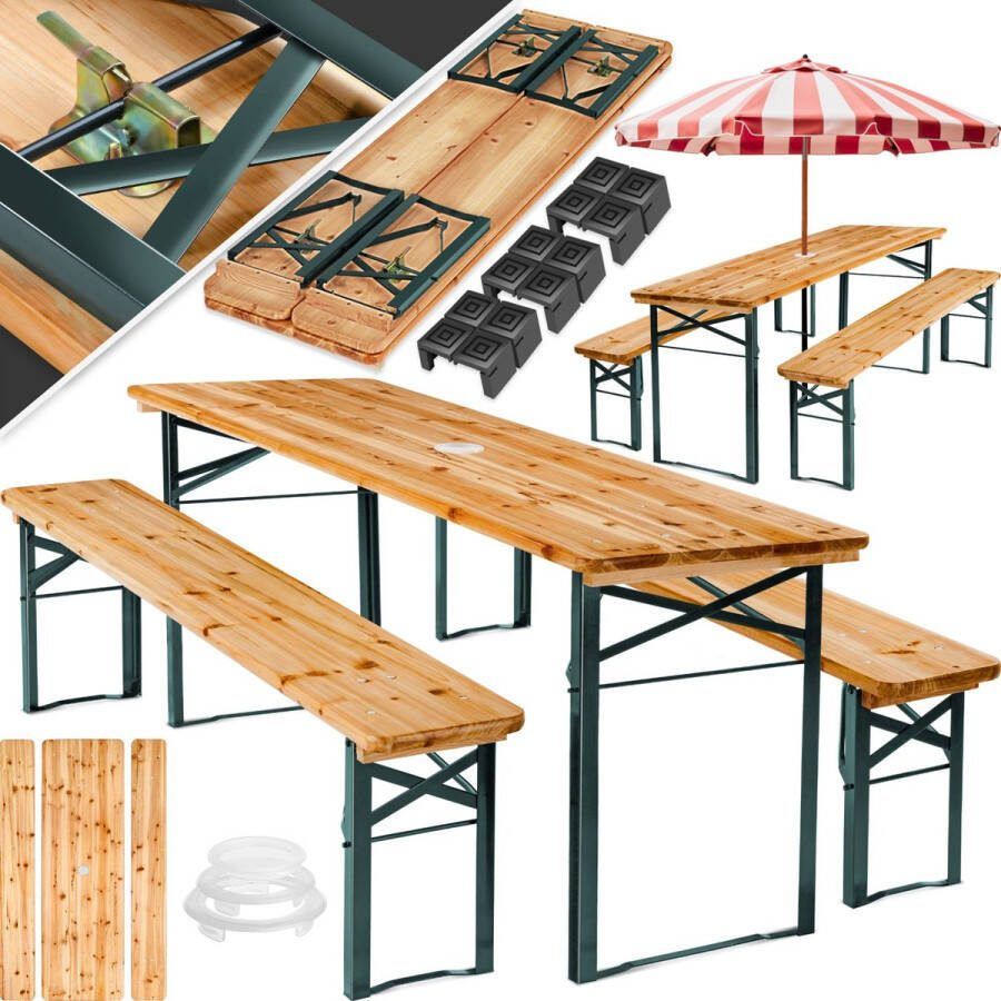 Tectake biertentenset met tafel en 2x bierbanken met parasolhouder biertentenset balkonmeubilair met 1x klaptafel en 2x bierbanken opvouwbaar 170 x 46 x 78 cm gelakt