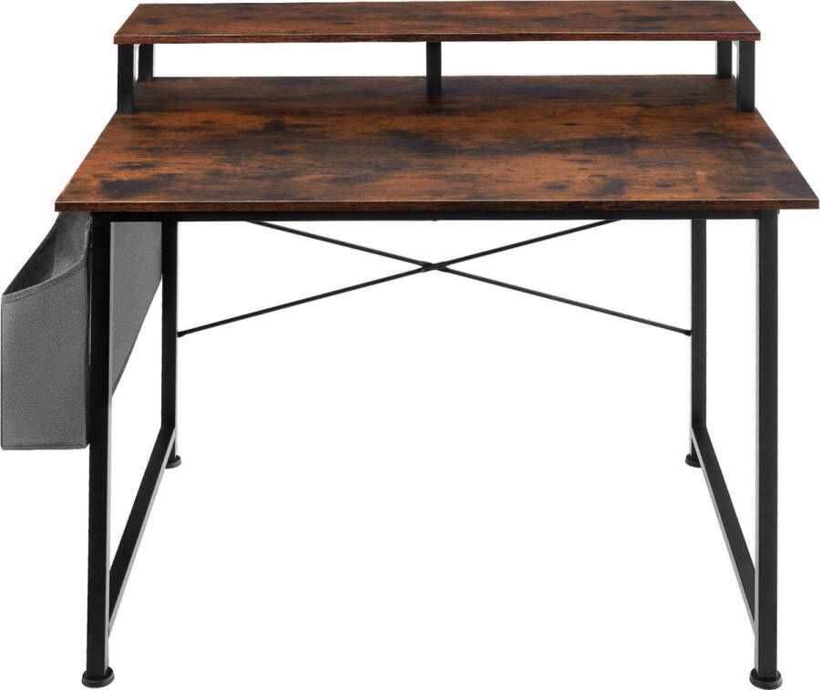 Tectake Bureau Thornton computertafel 120 cm breed met plank en organizer donkerbruin – 404664
