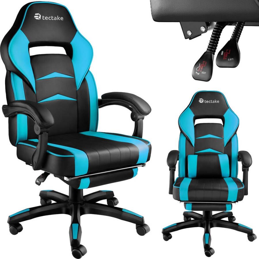 Tectake bureaustoel gamestoel racingstoel burostoel Comodo zwart azuurblauw met voetensteun 404741
